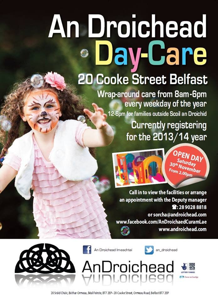 Day Care An Droichead, providing wrap around care 8.00am-6.00pm every week day of the year, in our award-winning childcare centre.