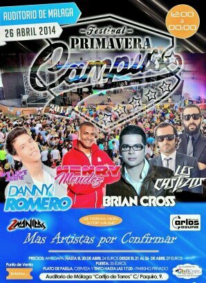 Entradas para Fiesta de la Primavera 26 abril MALAGA