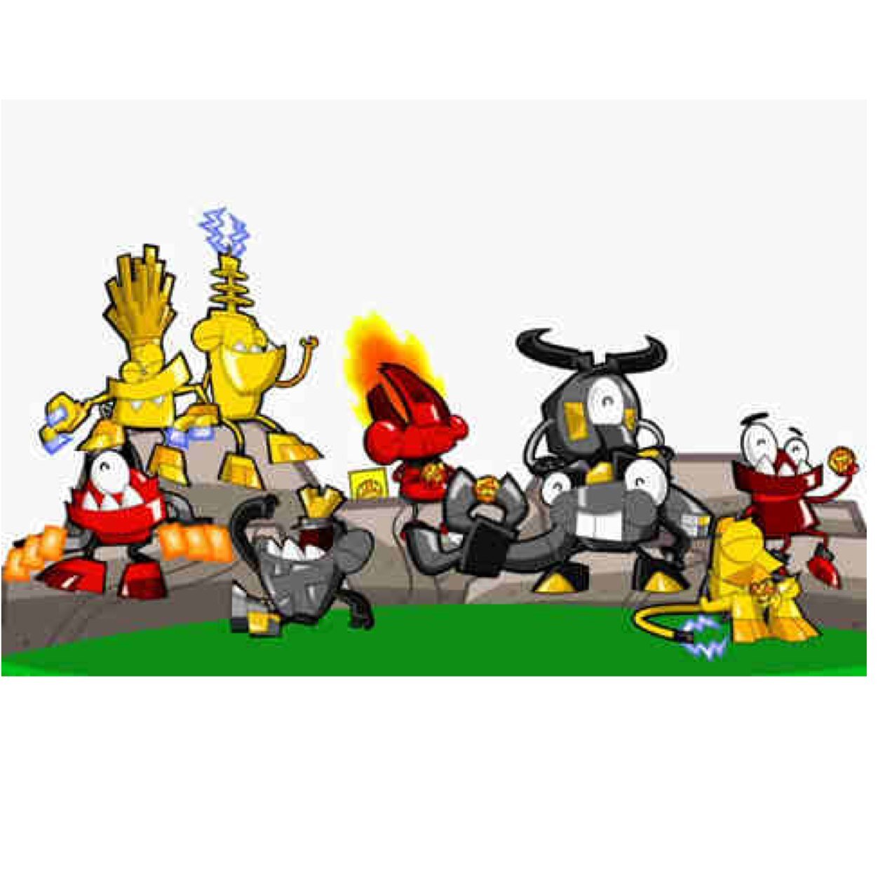 Infernites: Flain, Zorch, and Vulk. Electroids: Teslo, Velectro, and Zaptor. Cragsters: Crader, Shuff, and Seismo.