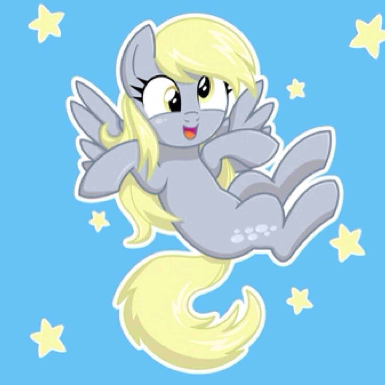 That wall-eyed, gray, yellow maned pegasus that loves muffins? Yeah, that's me. I'm the clumsiest pony around. And I can eat more muffins than anypony else!