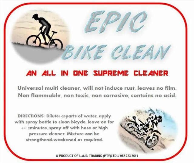 Epic bike clean , universal multi cleaner , will not induce rust , leaves no film, non corrosive, contains no acid .