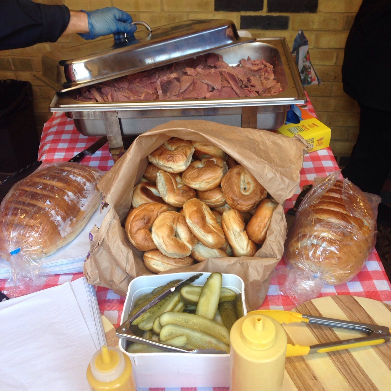 Home-Made Hot Salt Beef in Bagel or Rye Bread available at every #arsenalfc home game. We are opposite the Armoury Arsenal Shop entrance with the cannons.