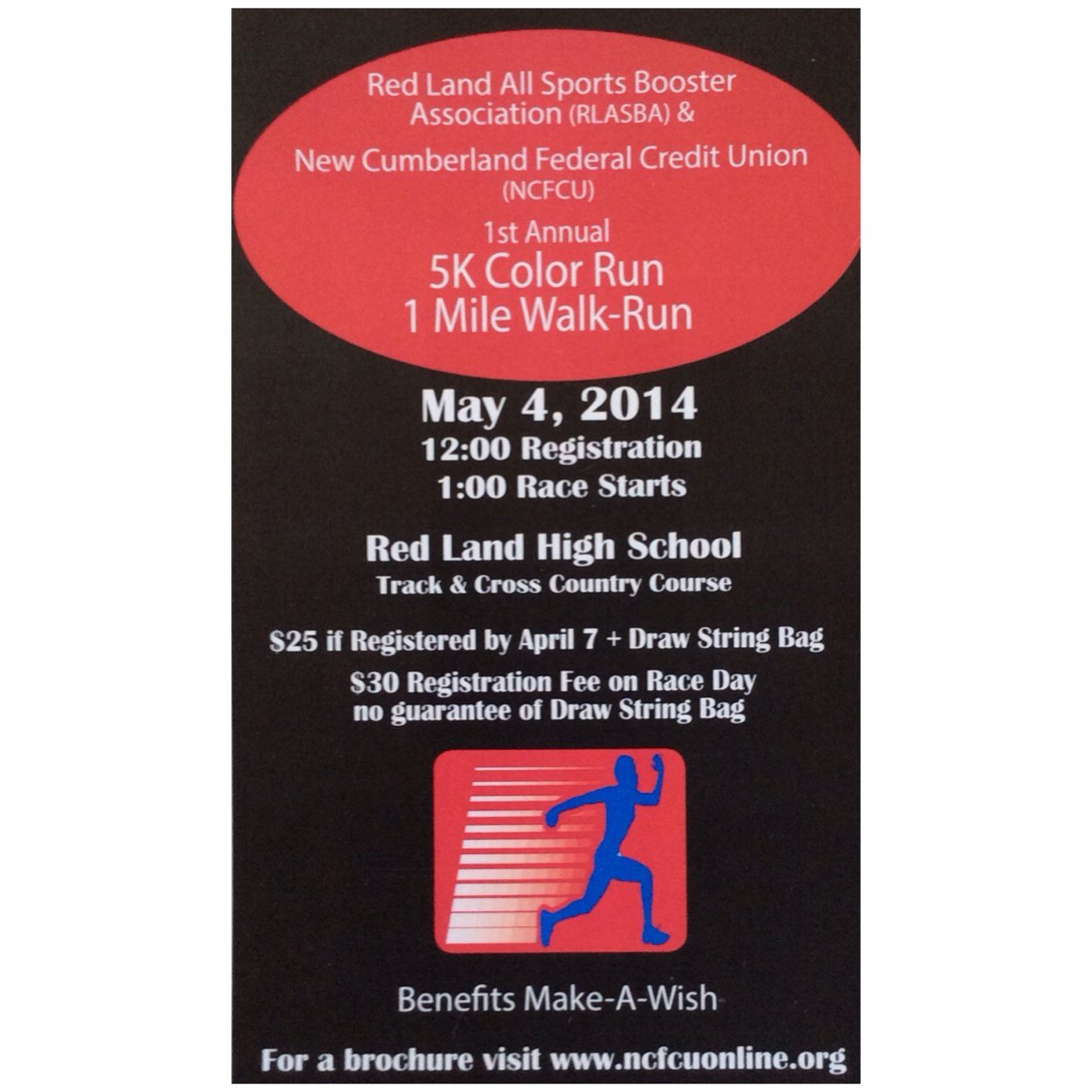 Red Land 5K Color Run and 1 Mile Walk-Run -- May 4, 2014 -- Benifits Make-A-Wish