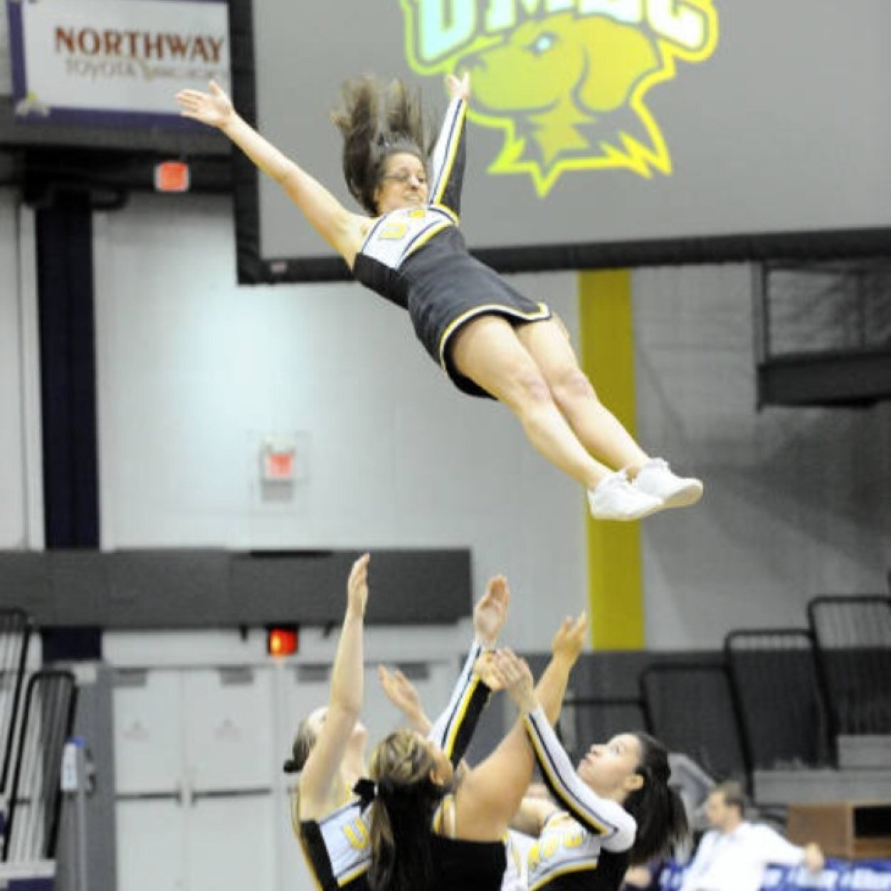 The University of Maryland, Baltimore County's Varsity Cheerleading Team! Go Dawgs!