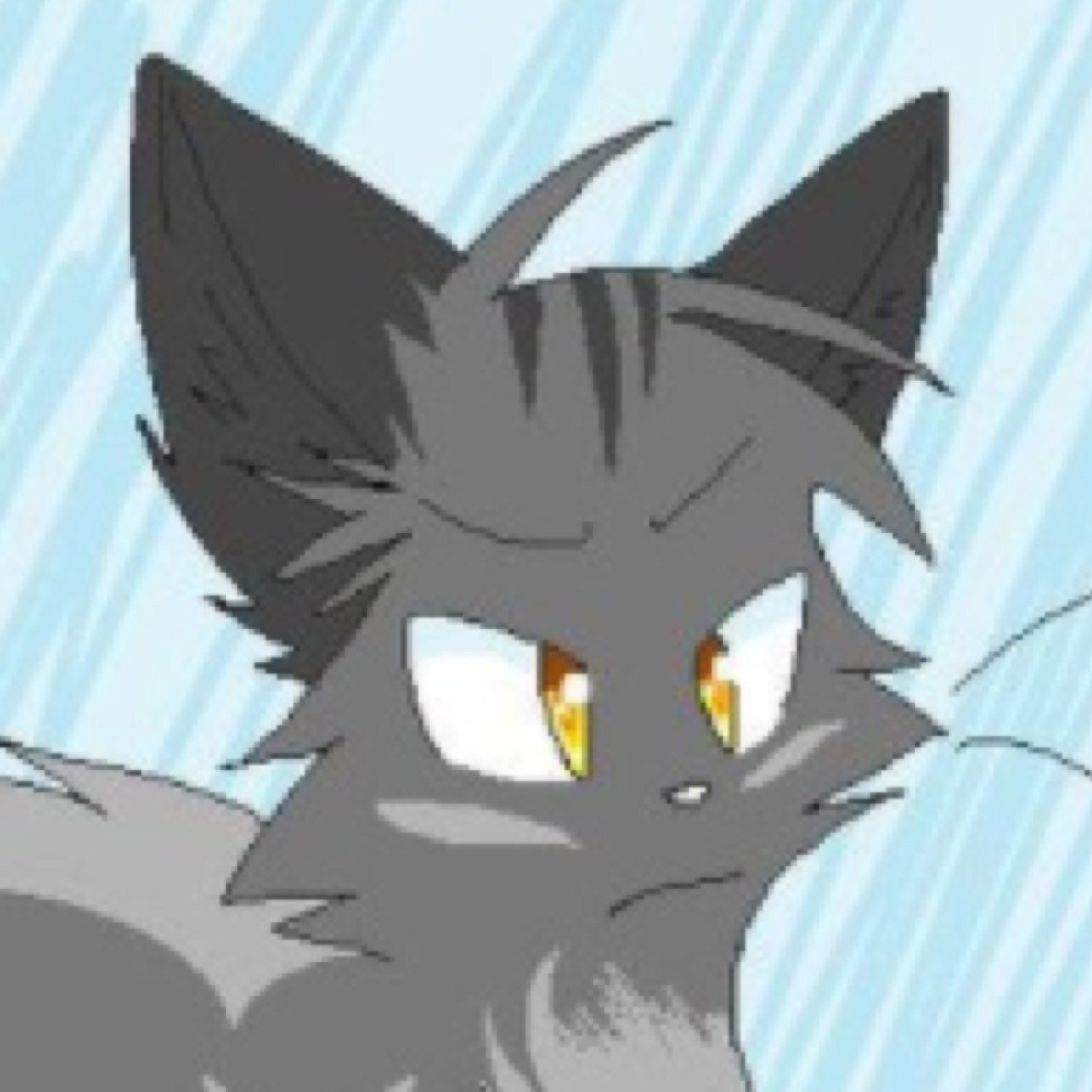 A gray tom with dark gray paws clan:loner Ma:@honey_of_PC dad:Graywing (travling alone) 6 moons (doesn't like to talk about his past) loves: Warm