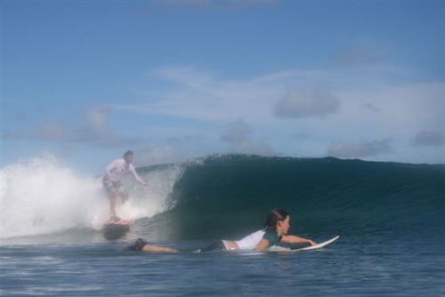 Just dropping in, laughing and surfing away!