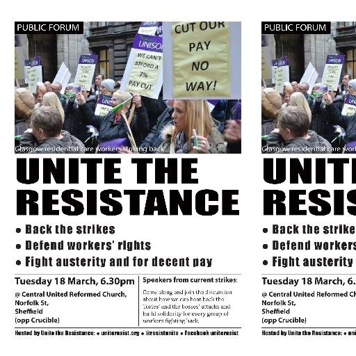 UtRSouthYorks's profile picture. Unite the Resistance South Yorks & North Derbyshire                   aims to galvanise support for a co-ordinated fightback               against austerity.