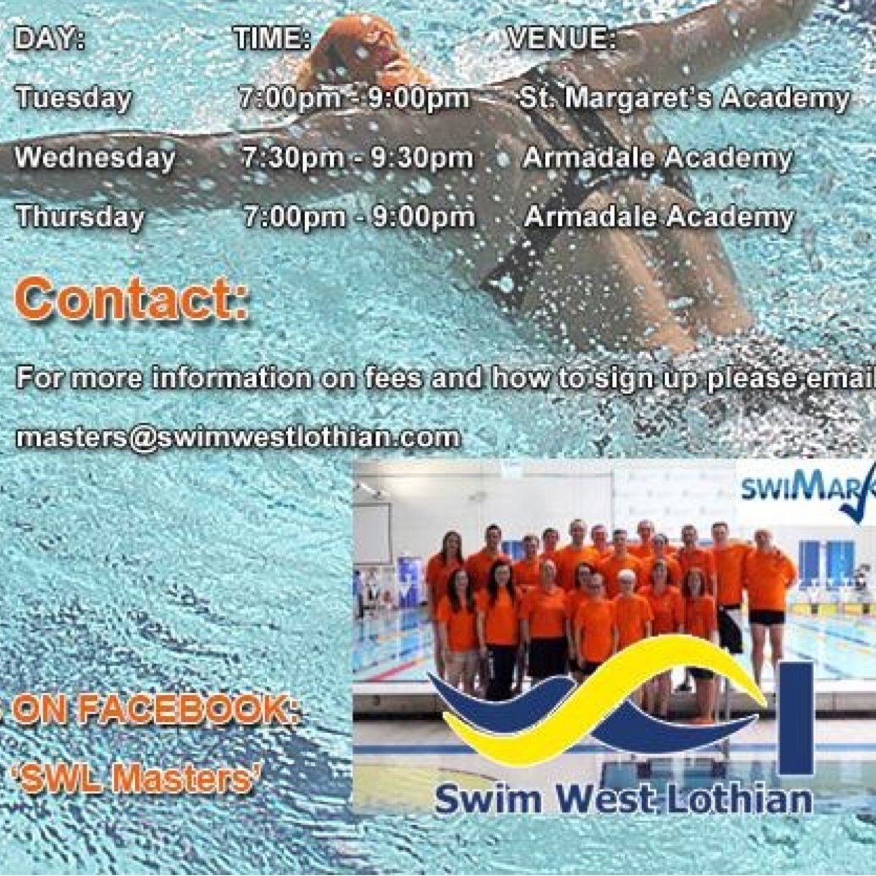 aka Swim West Lothian Masters - the ever growing Masters team everyone wishes they were part of! Fun, friendship, fitness. We swim fast and party hard!