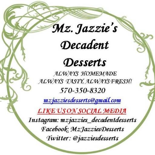 jazziesdesserts's profile picture. Mz. Jazzie's Decadent Desserts was est. in March 2013. We specialize in uniquely created, incredible decadently delicious tasting homemade desserts.