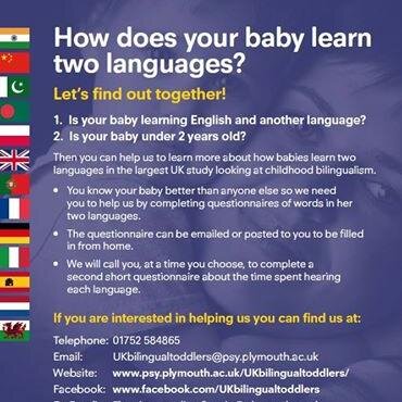 A team of University researchers interested in bilingual development. We need parents of bilingual toddlers to help us.