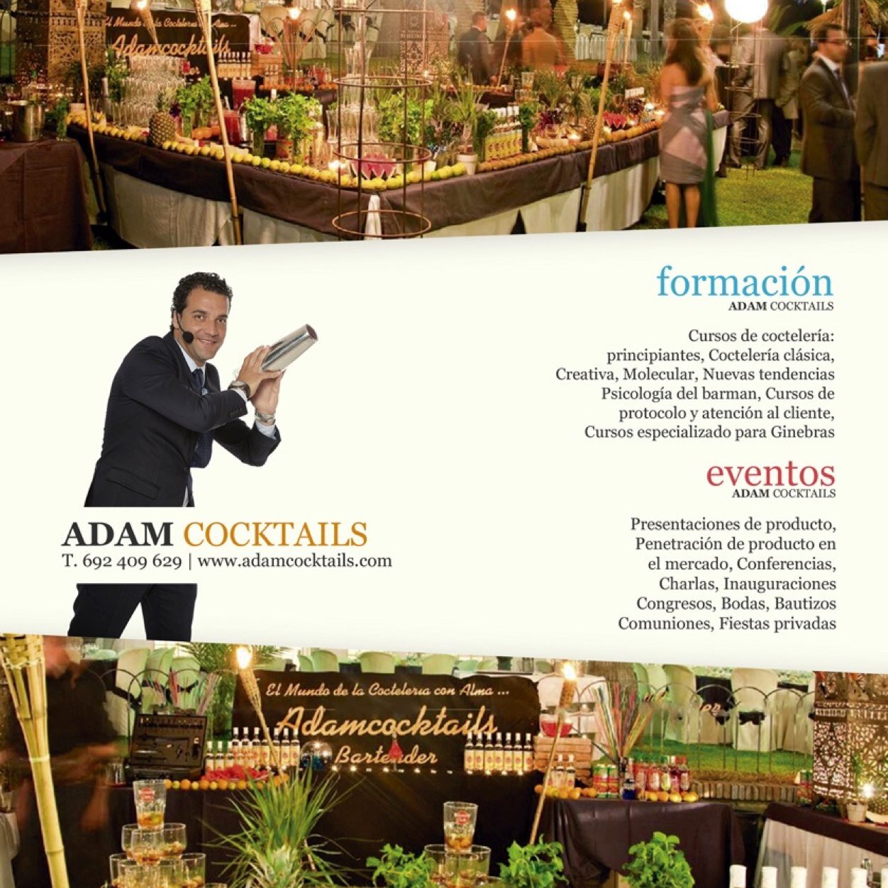 Somos especialistas en Coctelería y Gintonería, trabajamos para hacer de tus eventos días inolvidables. adamcocktails@adamcocktails.com