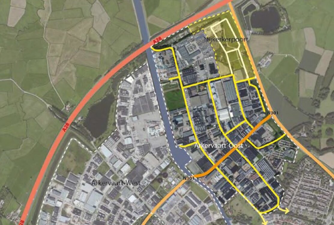 Projectteam BAM Wegen werkzaam aan de revitalisering Arkervaart Oost te Nijkerk.