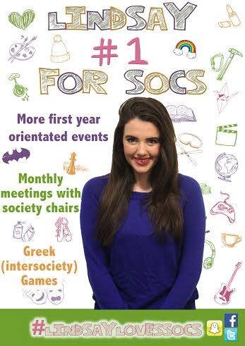 LindsLovesSocs's profile picture. My name is Lindsay Butler. I'm a Contemporary Culture and Society student. I'm running for the position of Societies Officer in the upcoming SU elections.
