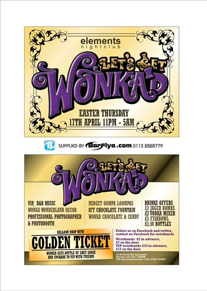 Let'sGetWonka'd provides themed nightclub events throughout Lancaster, Preston & Blackpool.
Follow for information on the latest events!