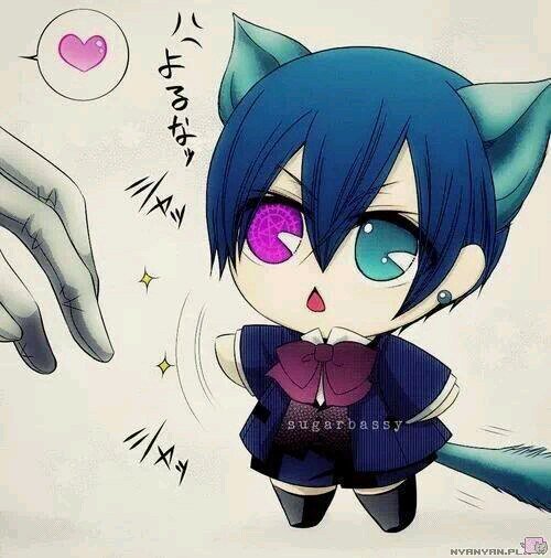 Nya Herro I is Ciel Kitty!! Mew to meet yew. I wikes fishies and pwaying wiff toys//#Uke #Chibi #YaoiRp