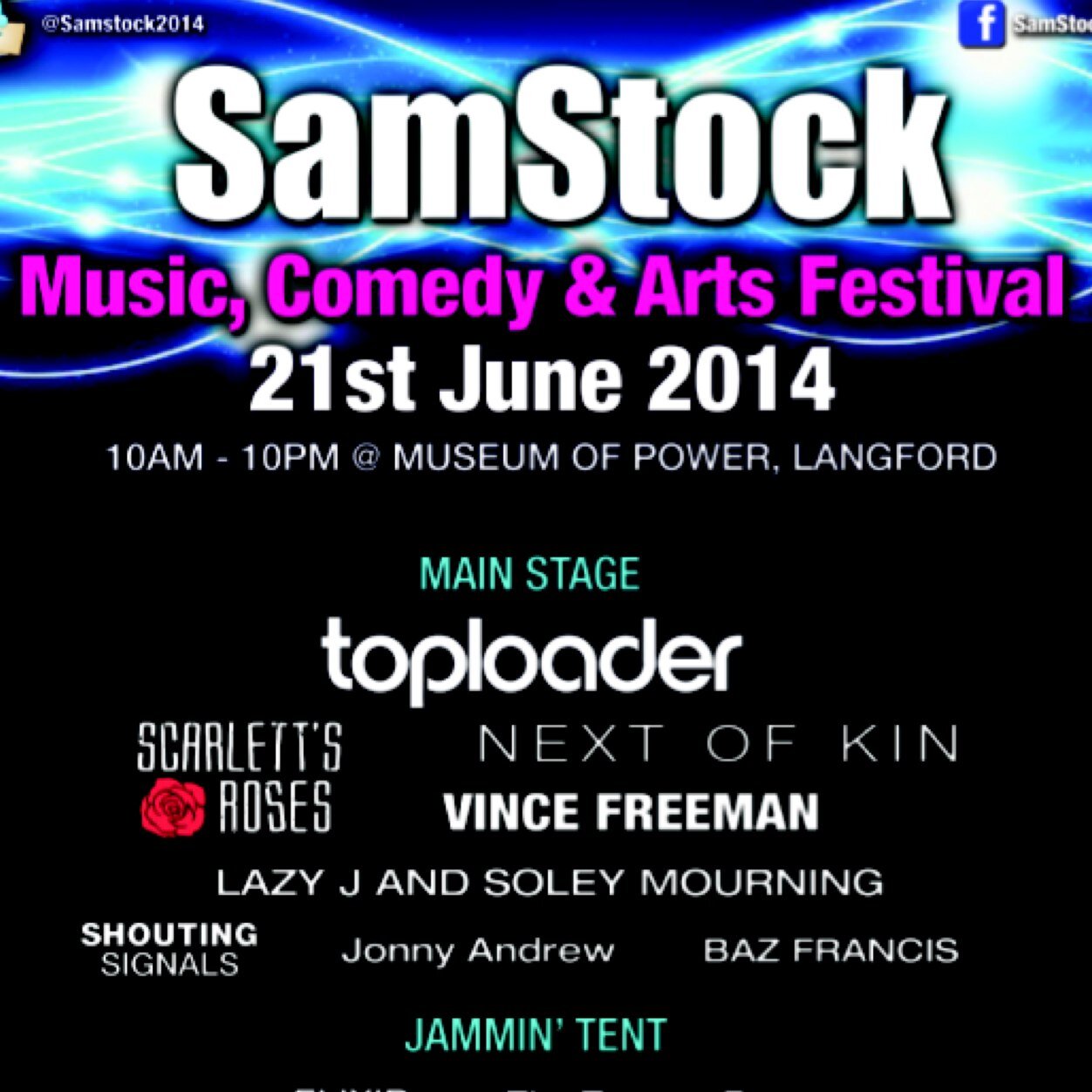 Samstock2014's profile picture. ***************21st June 2014**************** Toploader, Next of Kin, Vince Freeman, Scarlett's Roses, Soley Mourning, Lazy J, Shouting Signals...+ many more...