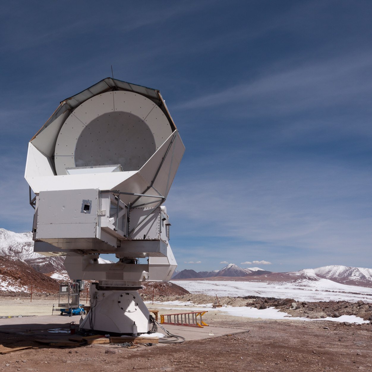 an array of three 3.5m diameter Cosmic Microwave Background telescopes seeking signals from the extremely early Universe