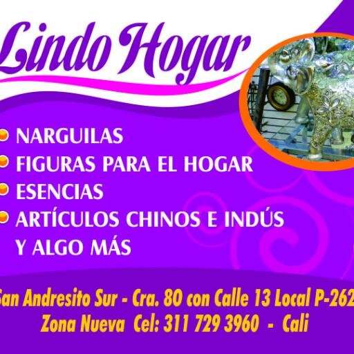 CC SAN ANDRESITO DEL SUR cra 80  No 11A51 LOCAL P-262 ZONA NUEVA  Cali
Narguilas,Esencias, Carbone,Figuras para el Hogar artículos Chinos e Indu y algo mas.