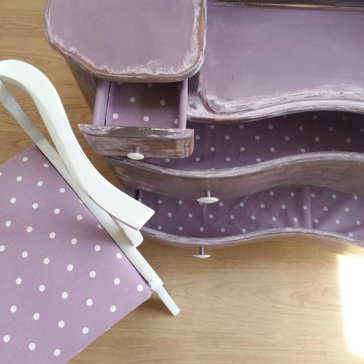 Beautifully restored, revamped and reworked Wonky Wood in pretty pastel shades.