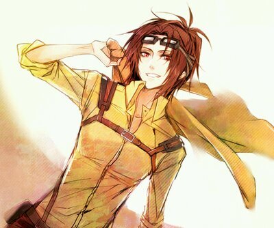 Hello young one! I am Hanji! one of the survey Corps member. Always teasing Levi here and there! Hey, Want to know about Titans? I know a lot about them! {Rp}