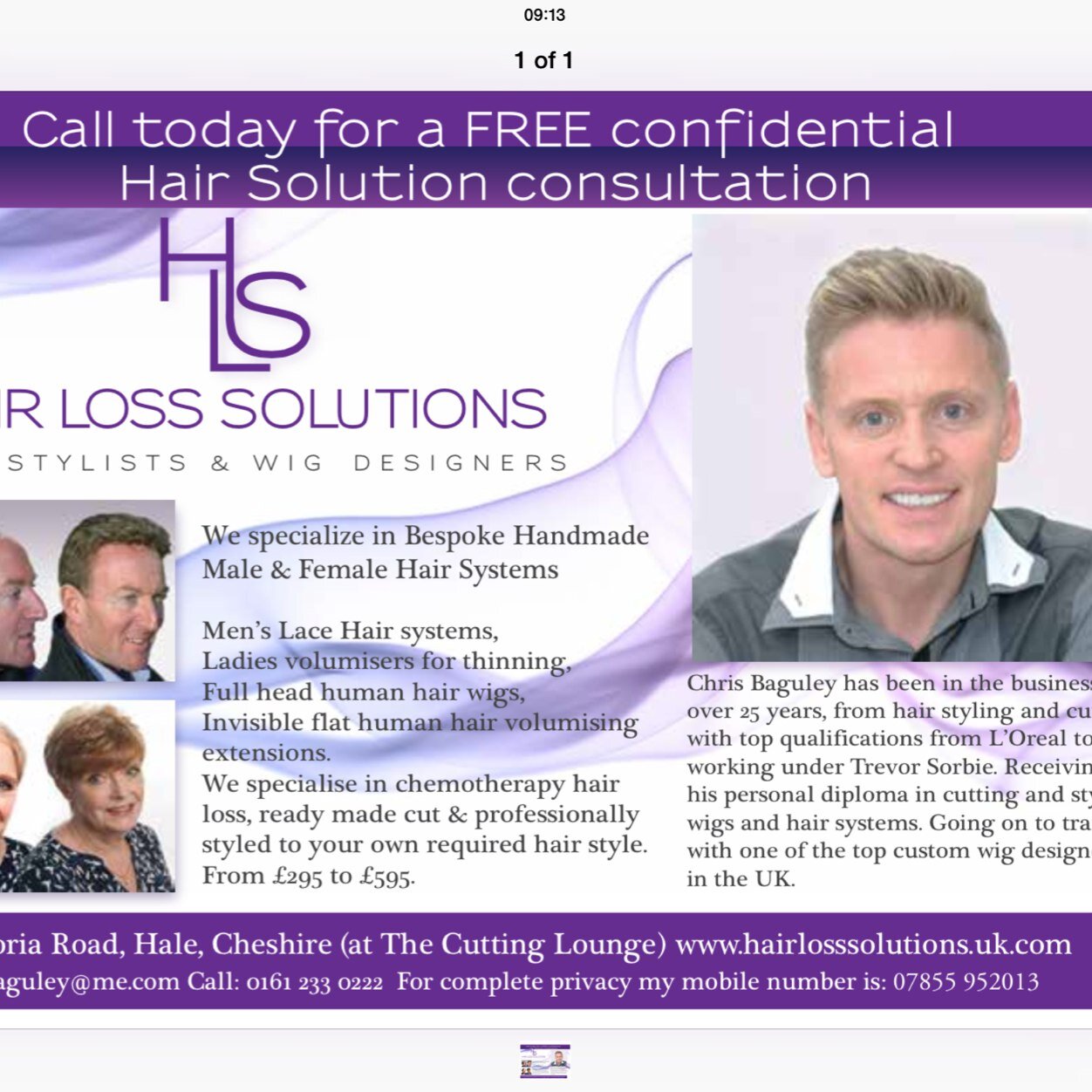 Specialist providers of customised solutions for all types of hair loss. For a FREE private consultation please call 07855 952013