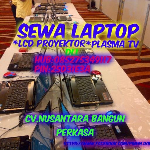 Kami Nusantara Rental adalah perusahaan yang bergerak di bidang jasa, khususnya jasa sewa, kami menyewakan laptop,
LCD Proyektor, TV Plasma.dll