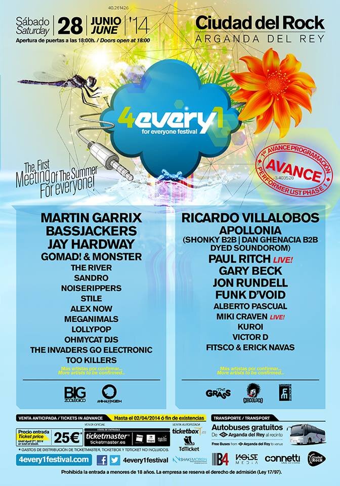 El mejor festival de música electrónica en Madrid. SÁBADO 28 JUNIO.

 ¡Entradas a la venta! Contactar con: 609206573 (Bruno), 650373060 (Jorge).