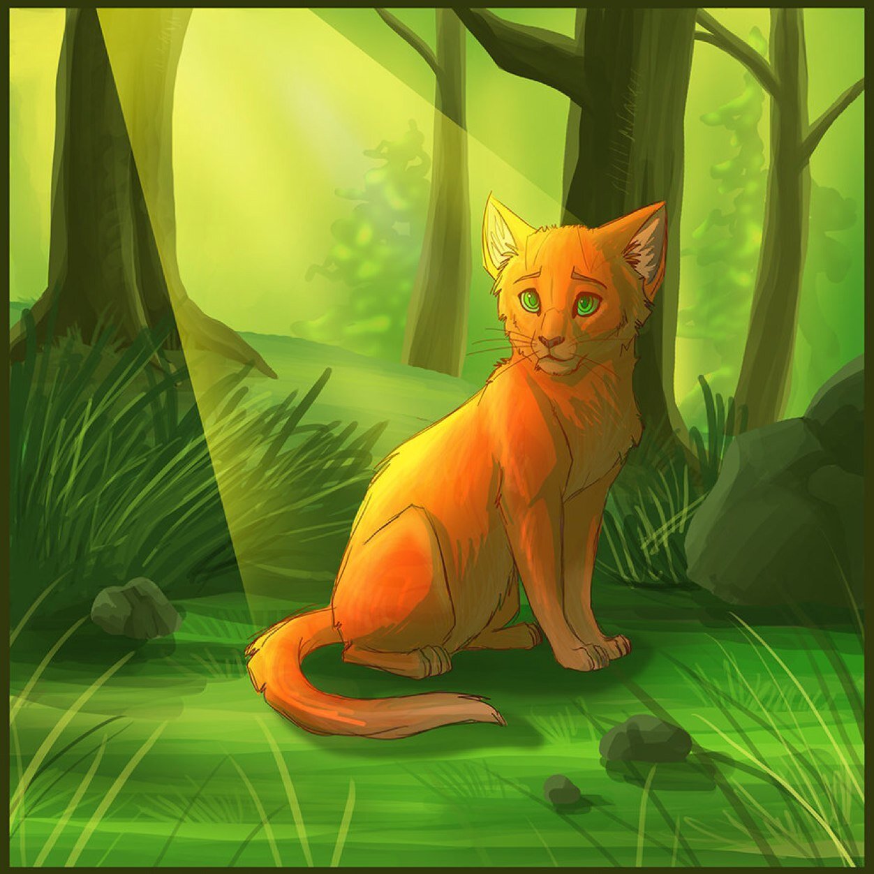 A ginger cat that sleeps in the bushes of Ponyville. Generally friendly. (PST) (Pony: @mlp_star_gazer) (Based on Firestar from Warriors)