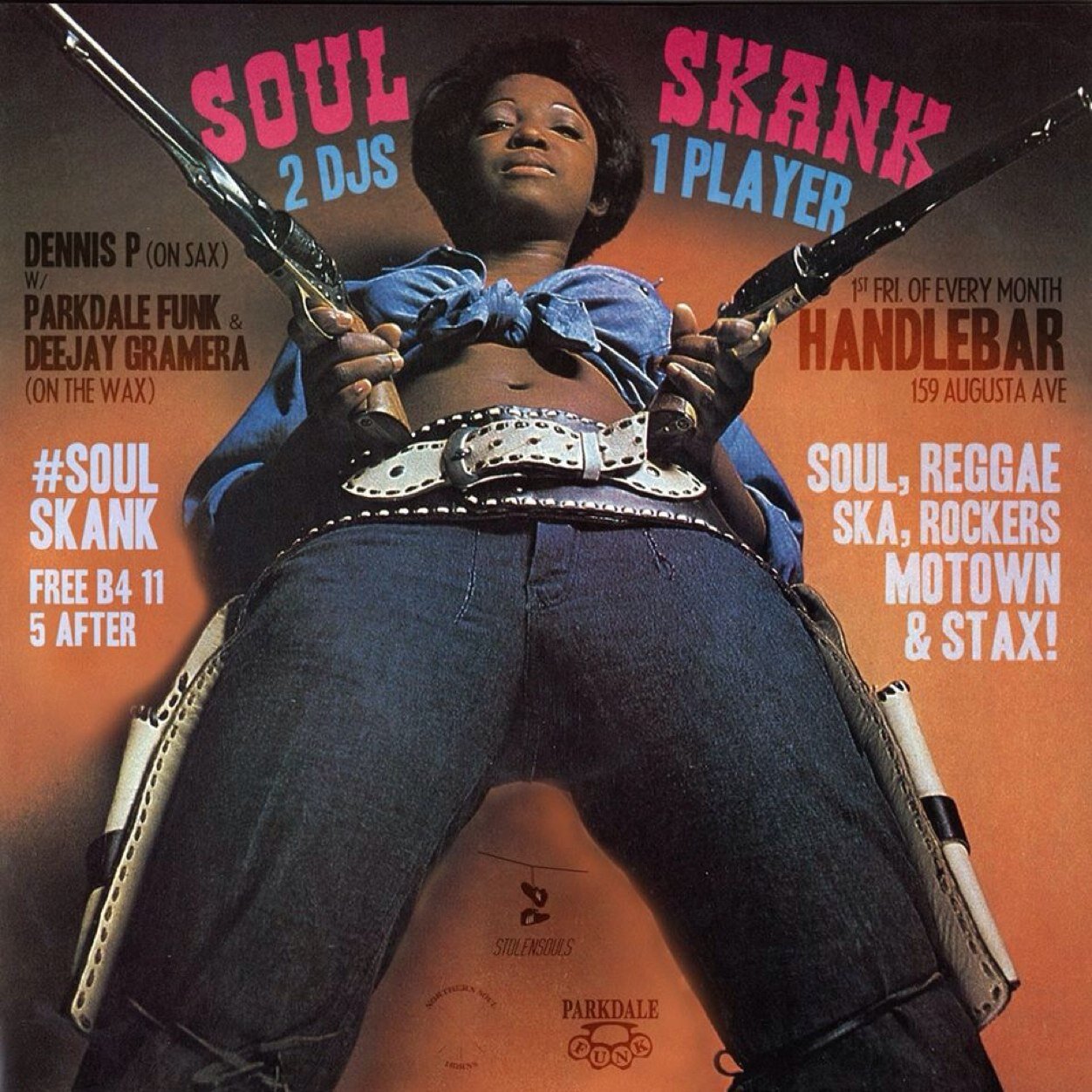 2 selectors, 1 player. vinyl+sax. @NrthrnSoulHrns, @gramantics, @ParkdaleFunk 1st Fri, every month @The_HandleBar, 159 Augusta Ave. soul reggae funk ska motown