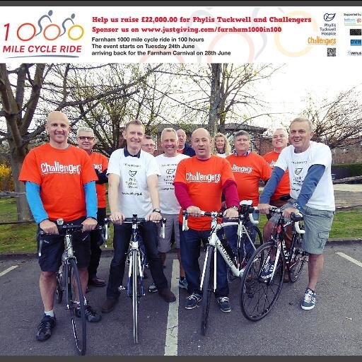A 1000 mile bike ride in 100 Hours to raise money for Phyllis Tuckwell, Disability Challengers and purchase of a local Defibrillator . Sponsor us @ justgiving.