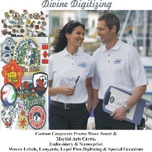 DivineCanada's profile picture. Custom Corporate Logo Wear,Crests, Patches, Lapel Pins, Lanyards,Bracelets, Event Covers, Promo Buttons, Sport Bags,Digitizing,Embroidery & Screen print