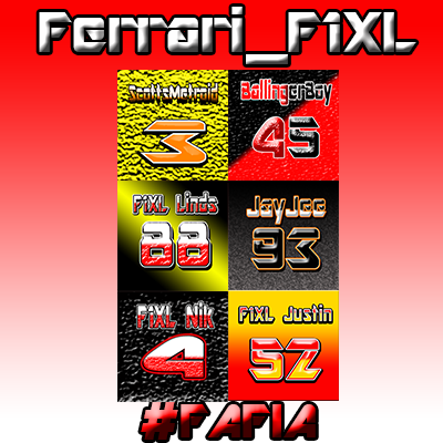 The F1XL season 5 Ferrari team: F1XL LInds. F1XL Jum, BallingerBoy, Scottsmetroid, F1XL Nik and F1XL Justin