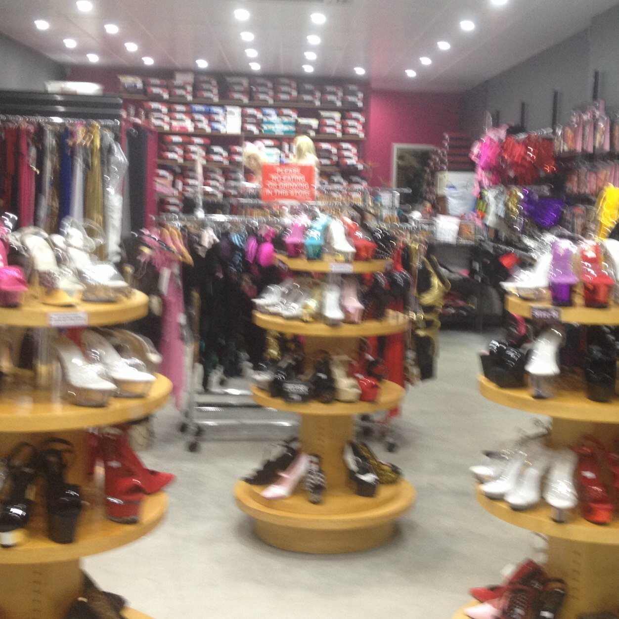 We specialise in boots ,shoes ,costumes lingerie ,fetish ,pole dance and burlesque essentials, basically all things sexy and fun ;) xx