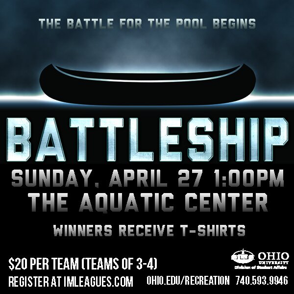 2nd OUSOA Battleship event on April 27th in the Ohio University Aquatics Center!