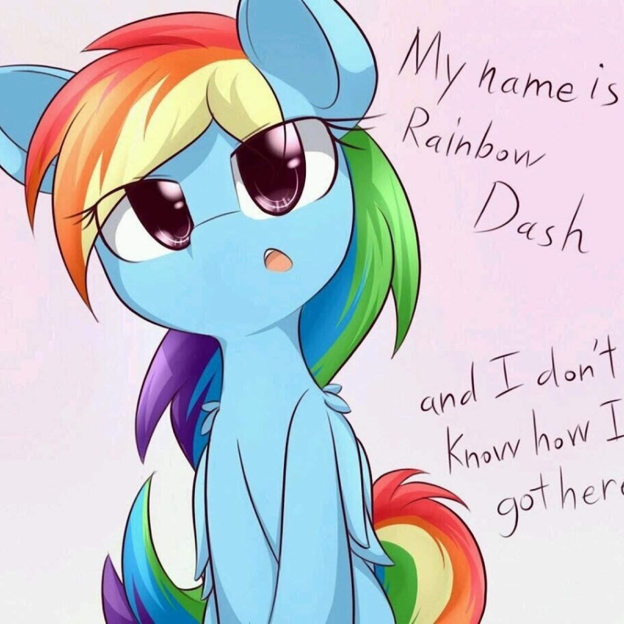 Hi Im Rainbow Dash Im The Most Coolest And Fastest Flyer In All Of Equestria. Im Also Fun And Awesome I Have Lots Of Friends. Also Im The Element Of Loyalty.PFM