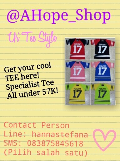 GRAB YOUR COOL TEE HERE! SPECIALIST T-SHIRT. UNDER 55K. DRESS RAJUT HALUS UNDER 57K. SMS/line: 083875845618/hannastefana (salah satu aja ya). ig @ahopeshop