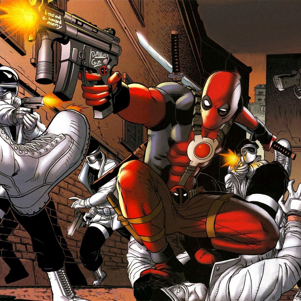 Im a mercenary extrodinaire with the mouth and a doughnut eater. Part of the Weapon X Program. I dont choose sides the sides chose me. Im i fucking dead yet?