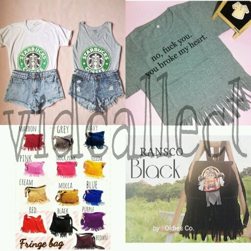 costum tee , fringe bag , baju2 wanita terupdate ! . order/ tanya2 line : vidcallect . sms : 08972421182 .