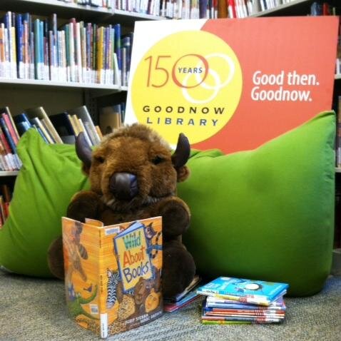 Who is this wild animal reading books at the Goodnow Library??