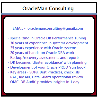 Very senior USA Oracle USA-based DBA 10k+ LinkedIn connections, offering DB audits 12c/11g performance tuning RAC ASM, excellent C-level presentation skills