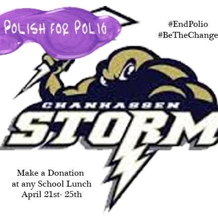 End Polio and see one of your male teachers with their nails done (the teacher with the most $$$ in their jar at the end of the week) April 21-25, all lunches