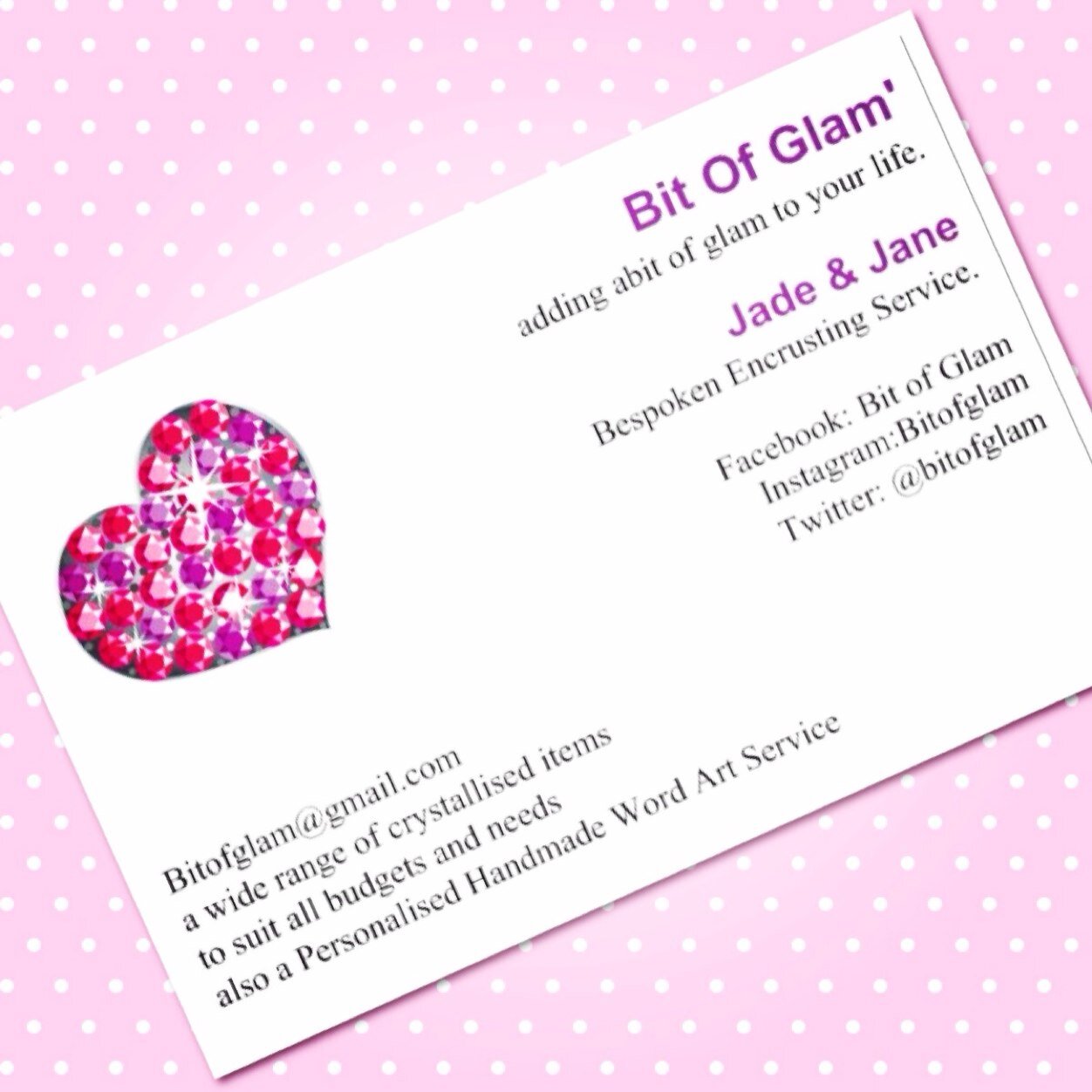 Bit Of Glam' 
Hand encrusted serivce