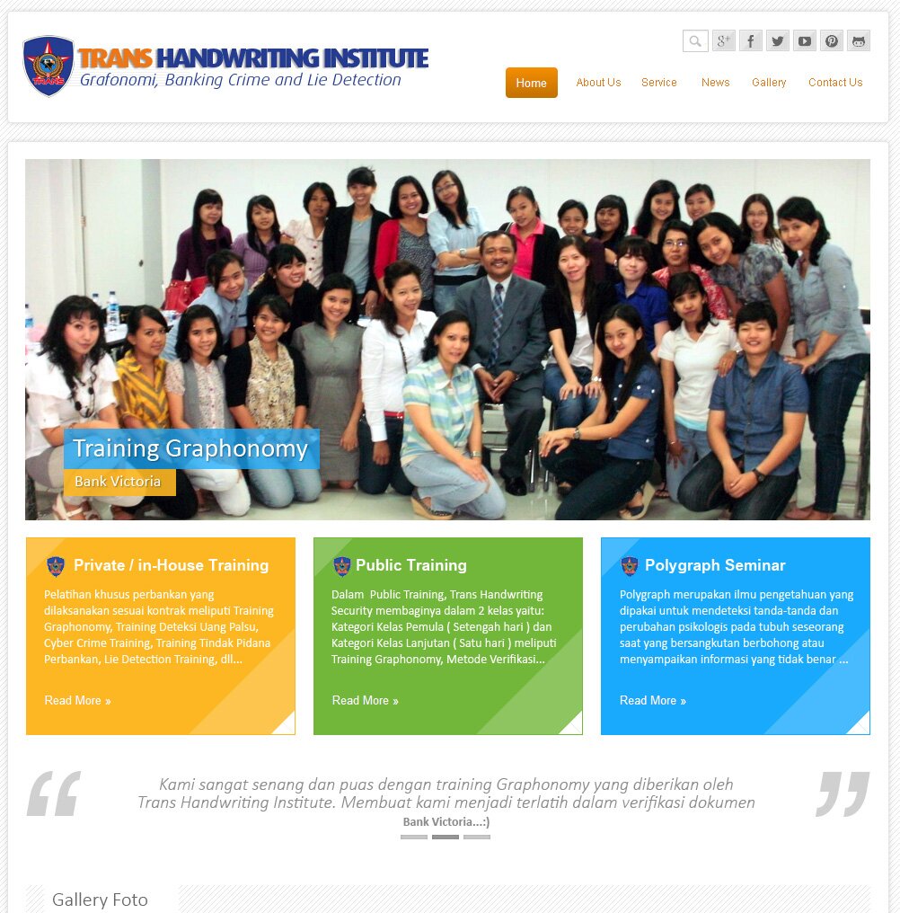 Trans Handwriting Institute adalah Institusi Training khusus untuk Lembaga Keuangan dan Perbankan, mengajar Ilmu Graphonomy