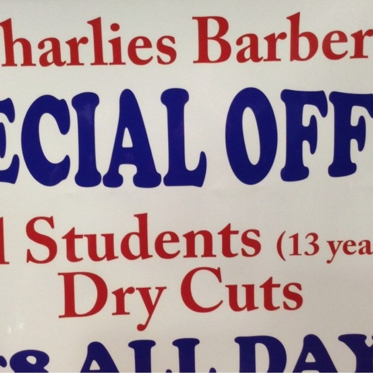 Charlies_Lucan's profile picture. Charlies Barbers Lucan can be contacted on 01 628 0510 Our opening hours are Mon, Tue & Wed 9-6, Thu & Fri 9-7.30, Sat 9-6 & Sun 11-4. We hope to see you soon!
