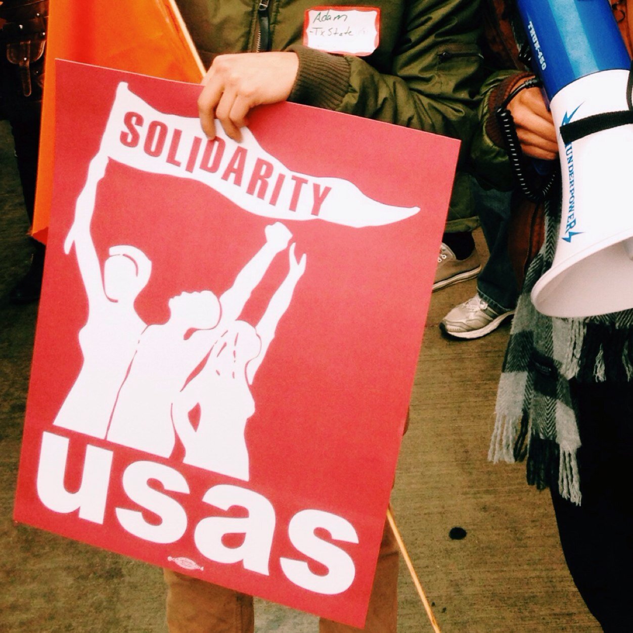 We are a chapter of a Nation Wide College Student run organization; United Students Against SweatShops, in which we organize at Texas State University.