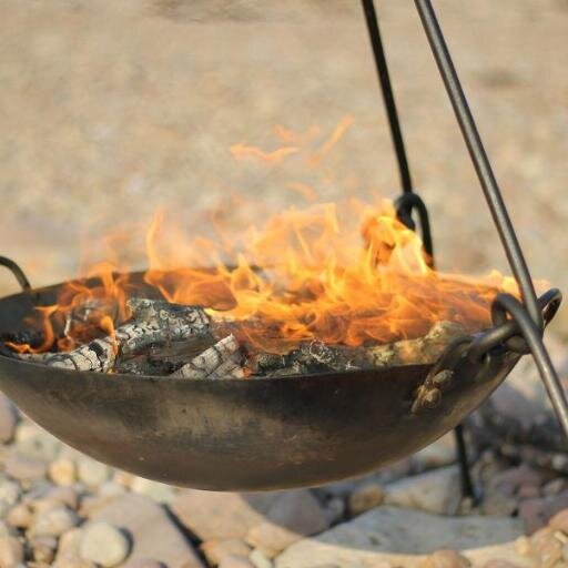 Originally from SW England, now based in Mariefred, Sweden. The medieval looking Firebowl mounts on a sturdy steel tripod to suspend off the ground.