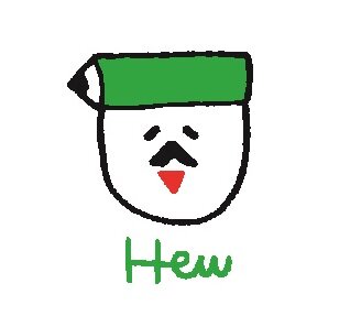 ものがたりカンパニー「HEW」の非公認マスコット、あたまえんぴつおじさんのカオタニさんだよ。