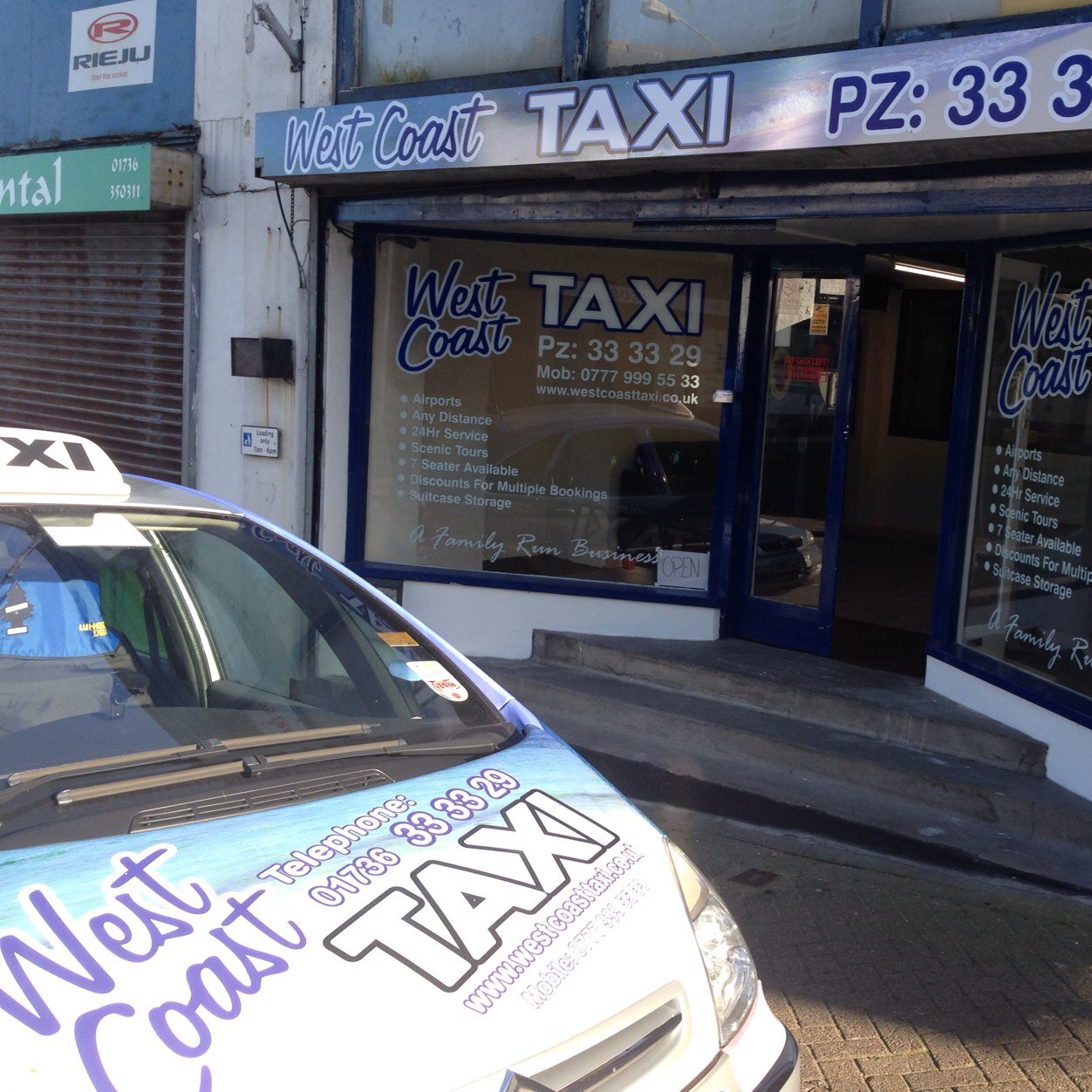 West Coast Taxi's serving Penzance and west cornwall, reliable and prompt. 1-8 seater cars avalible, call (01736) 33 33 29 or 07779995533