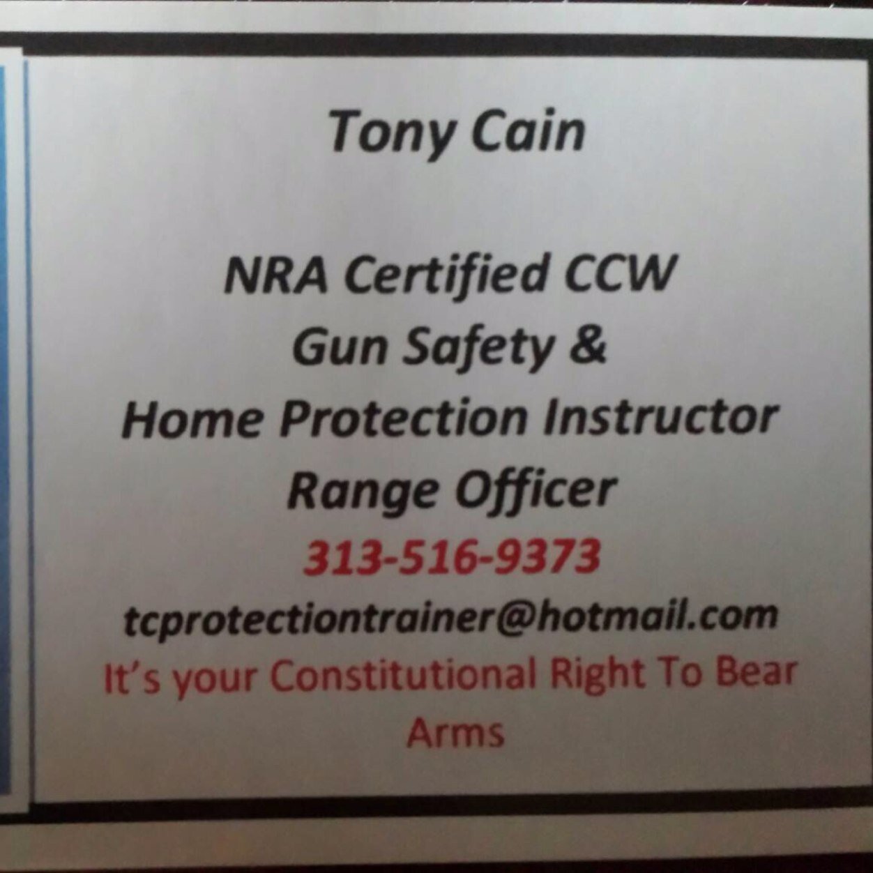 TCProtection's profile picture. I'm a certified NRA instructor providing you a way to obtain your CPL. 

Email me for more information: tcprotrctiontrainer@hotmail.com