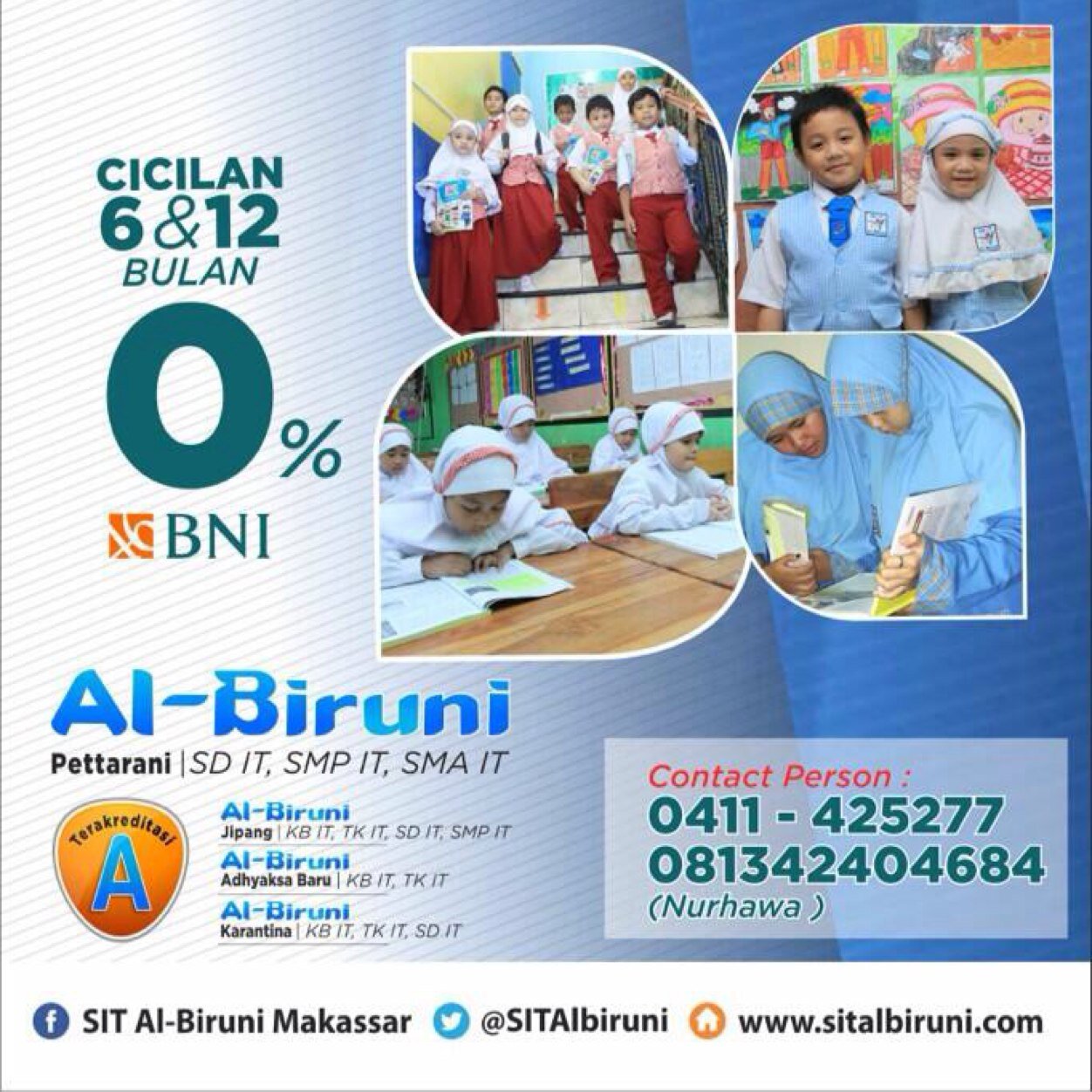Official twitter account of Sekolah Islam Terpadu (SIT) Al-Biruni Makassar - Jl. AP.Pettarani Ruko Diamond no.12-14 Makassar - Phone 0411-425277